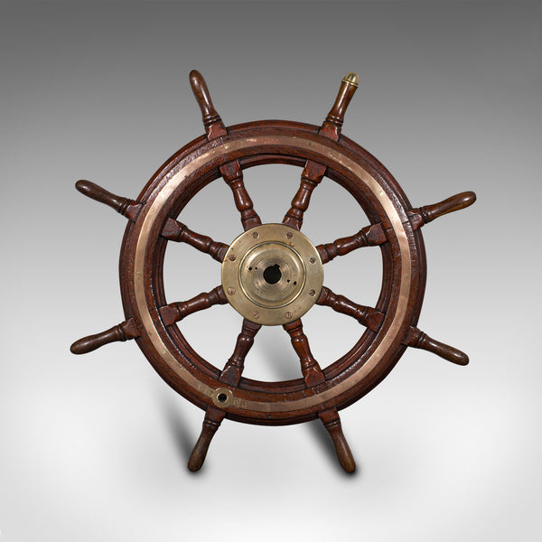 Antique Original Ship's Wheel, English, Teak, Bronze, Maritime, Victorian, 1850