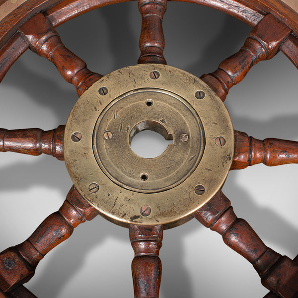 Antique Original Ship's Wheel, English, Teak, Bronze, Maritime, Victorian, 1850