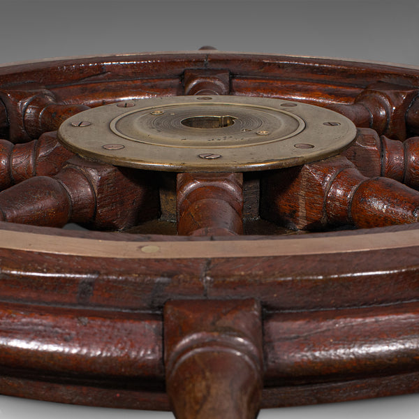 Antique Original Ship's Wheel, English, Teak, Bronze, Maritime, Victorian, 1850