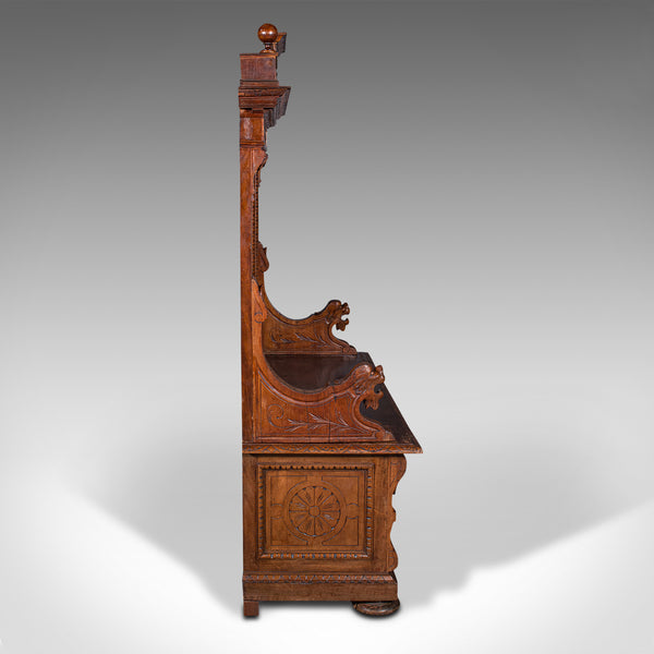 Large Antique Hall Settle, Italian, Pine, Walnut, Bench, Pew, Victorian, C.1850