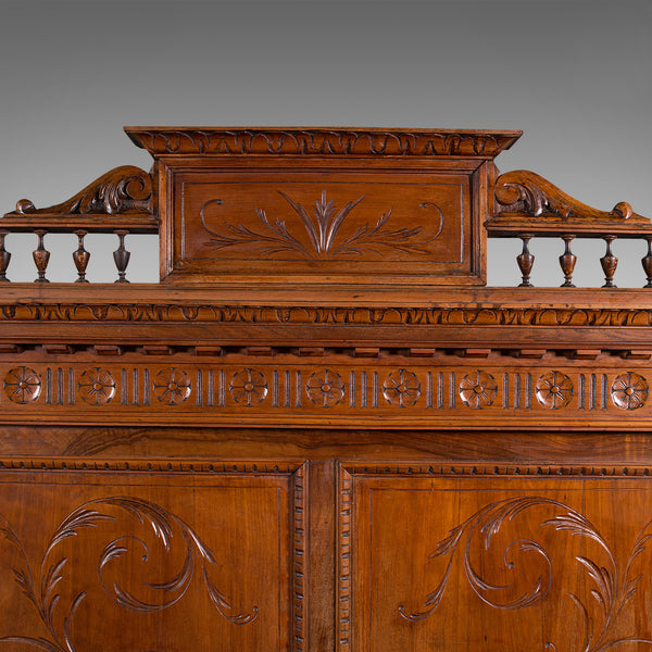 Large Antique Hall Settle, Italian, Pine, Walnut, Bench, Pew, Victorian, C.1850