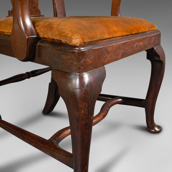 Antique Marquetry Elbow Chair, Dutch, Beech, Fruitwood, Carver, Georgian, C.1800