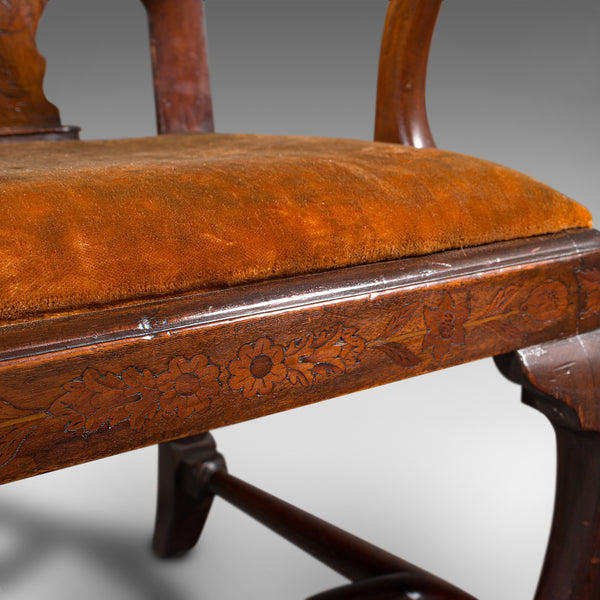 Antique Marquetry Elbow Chair, Dutch, Beech, Fruitwood, Carver, Georgian, C.1800