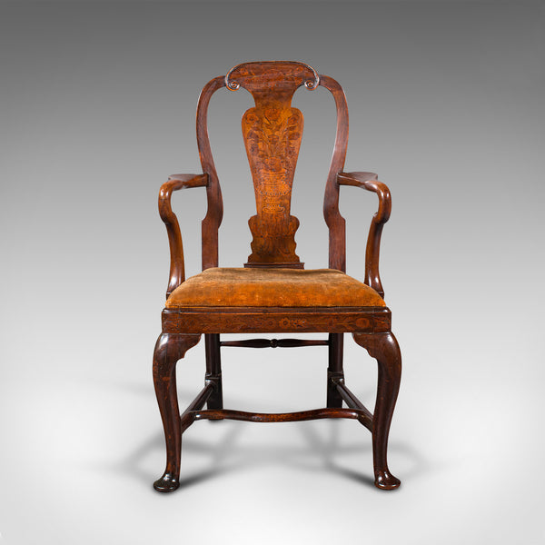 Antique Marquetry Elbow Chair, Dutch, Beech, Fruitwood, Carver, Georgian, C.1800