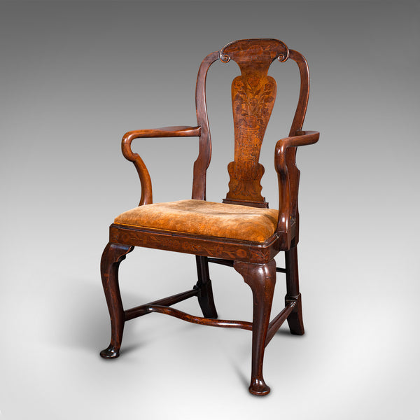 Antique Marquetry Elbow Chair, Dutch, Beech, Fruitwood, Carver, Georgian, C.1800