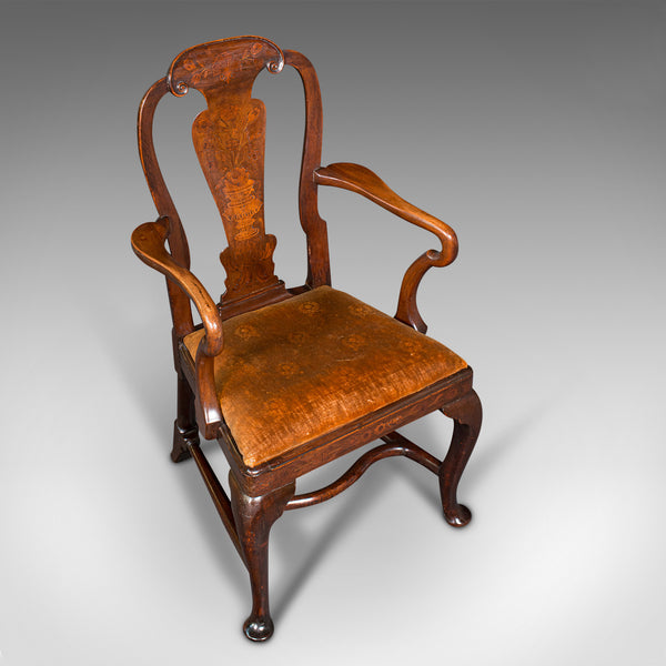 Antique Marquetry Elbow Chair, Dutch, Beech, Fruitwood, Carver, Georgian, C.1800