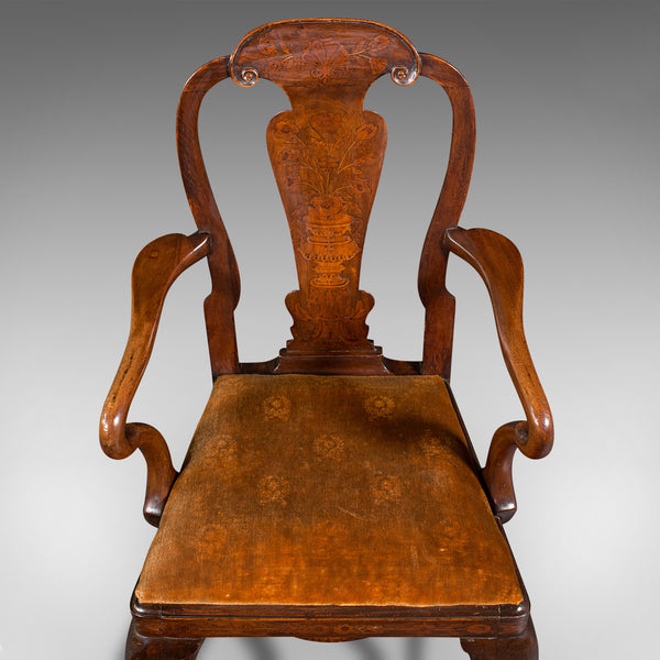 Antique Marquetry Elbow Chair, Dutch, Beech, Fruitwood, Carver, Georgian, C.1800