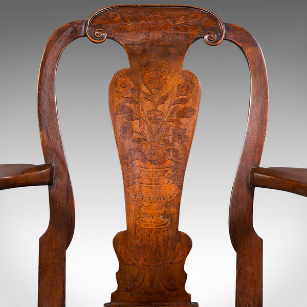Antique Marquetry Elbow Chair, Dutch, Beech, Fruitwood, Carver, Georgian, C.1800