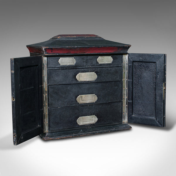 Antique Correspondence Box, English, Leather Cabinet, Houghton & Gunn, Victorian
