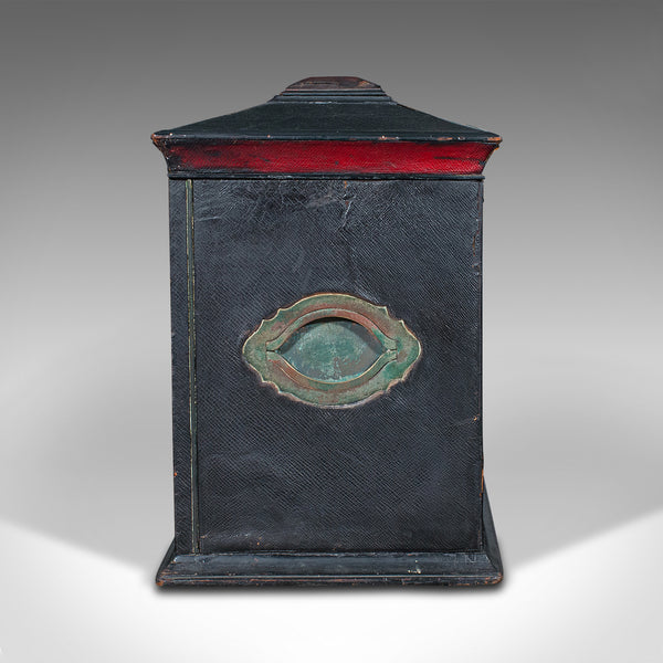 Antique Correspondence Box, English, Leather Cabinet, Houghton & Gunn, Victorian
