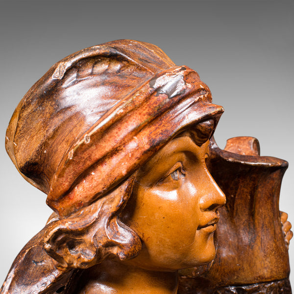 Antique Female Portrait Bust, French, Decorative Figure, Candle Holder, C.1900