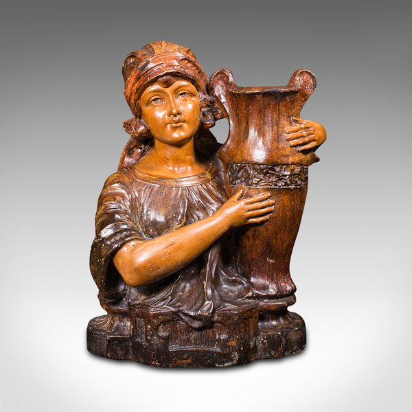 Antique Female Portrait Bust, French, Decorative Figure, Candle Holder, C.1900