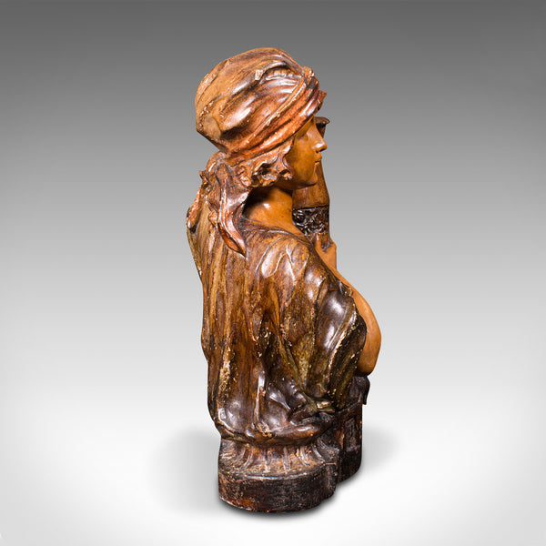 Antique Female Portrait Bust, French, Decorative Figure, Candle Holder, C.1900