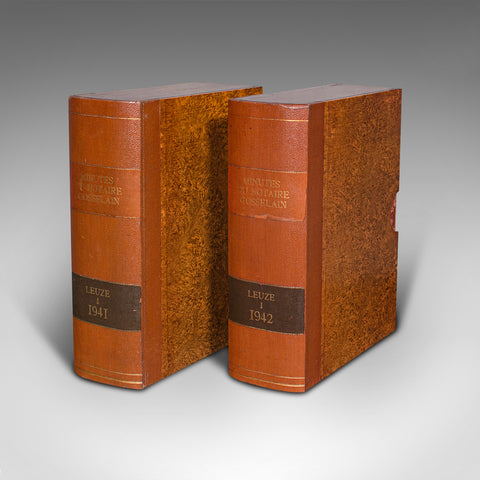 Pair of Vintage Book Boxes, English, Leatherbound, Secret Safe, Folio, Storage