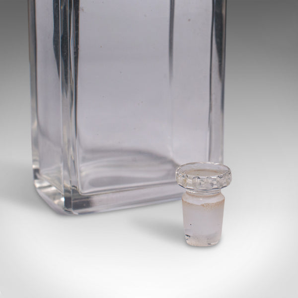 Antique Desk Flask, English, Glass, Leather, Drinking Bottle, Edwardian, Travel