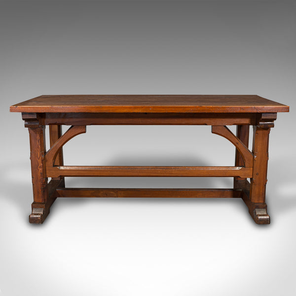 Antique Serving Table, English, Pitch Pine, Pugin, Ecclesiastical, Victorian