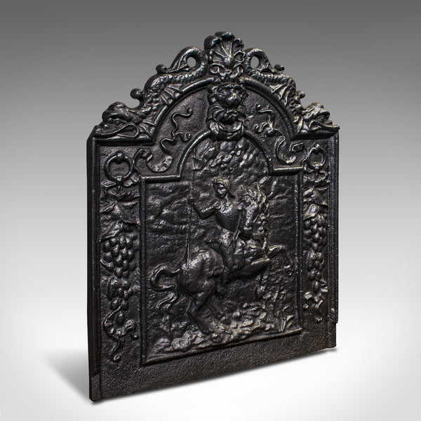 Antique Decorative Fire Back, English, Cast Iron, Fireplace Backrest, Victorian