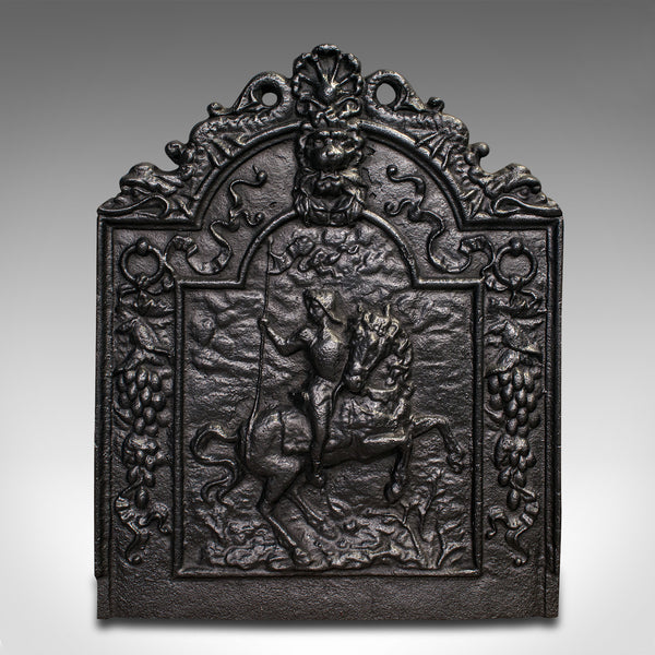 Antique Decorative Fire Back, English, Cast Iron, Fireplace Backrest, Victorian