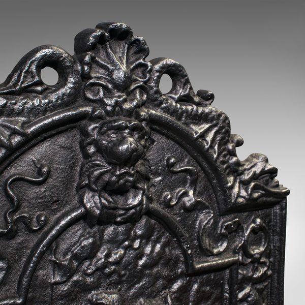 Antique Decorative Fire Back, English, Cast Iron, Fireplace Backrest, Victorian