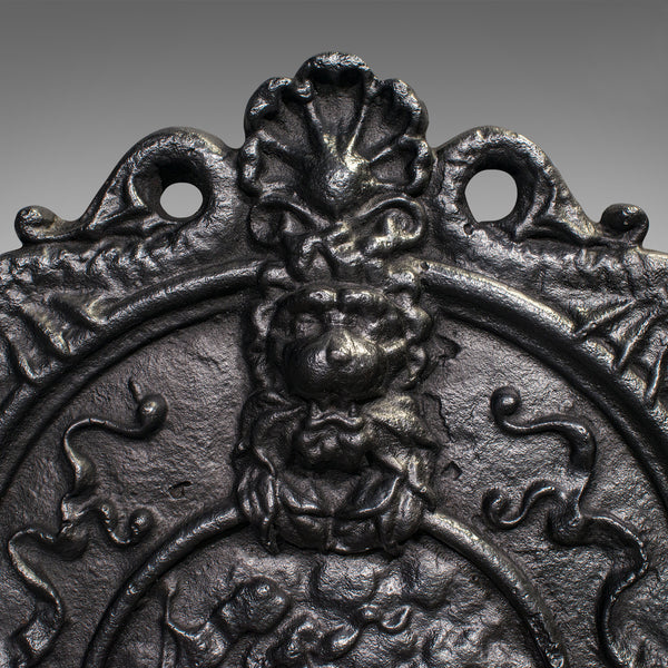 Antique Decorative Fire Back, English, Cast Iron, Fireplace Backrest, Victorian