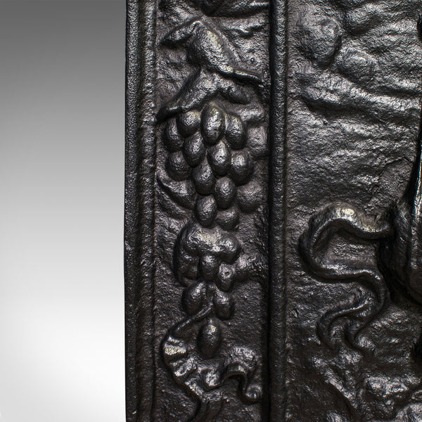 Antique Decorative Fire Back, English, Cast Iron, Fireplace Backrest, Victorian