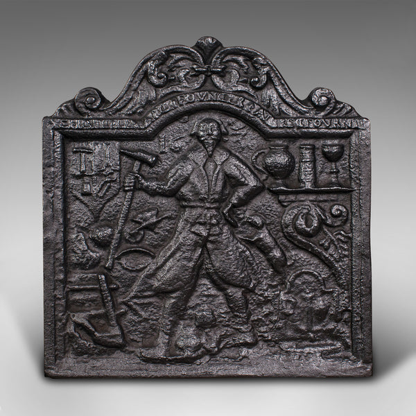 Antique Relief Fire Back, English, Cast Iron, Decorative, Fireplace, Victorian