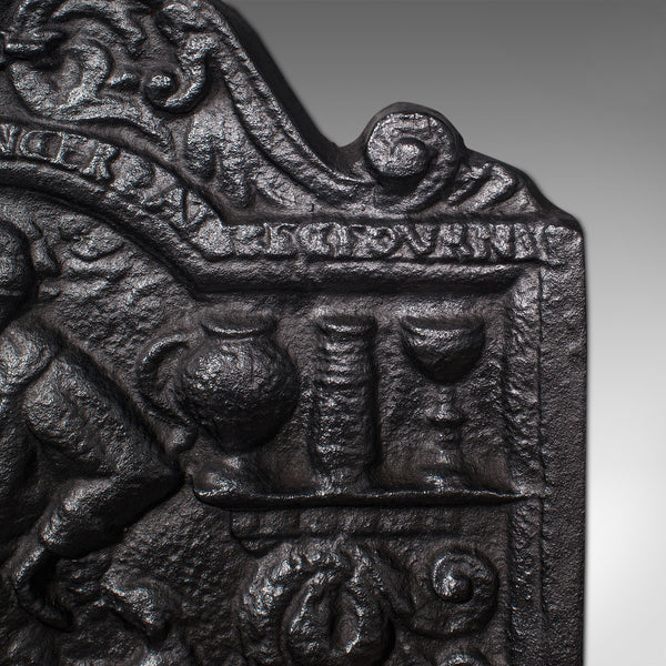 Antique Relief Fire Back, English, Cast Iron, Decorative, Fireplace, Victorian
