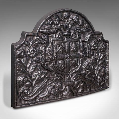 Antique Decorative Fireback, English, Cast Iron, Fireplace, Heraldic, Victorian