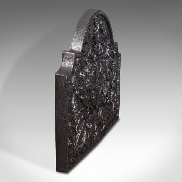 Antique Decorative Fireback, English, Cast Iron, Fireplace, Heraldic, Victorian