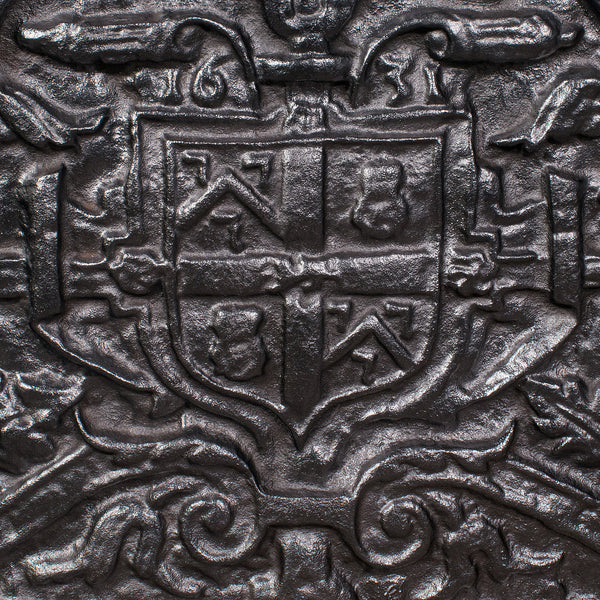 Antique Decorative Fireback, English, Cast Iron, Fireplace, Heraldic, Victorian
