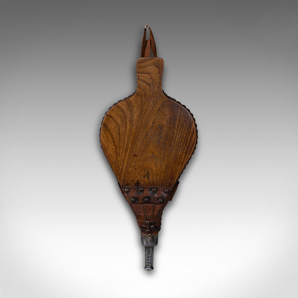 Set of Antique Fireside Bellows, English, Elm, Leather, Fireplace, Victorian