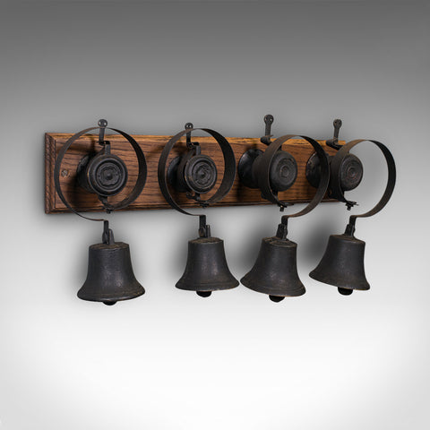 Set Of Antique Servant's Bells, English, Cast Iron, Oak, Butler, Victorian, 1860