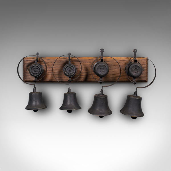 Set Of Antique Servant's Bells, English, Cast Iron, Oak, Butler, Victorian, 1860