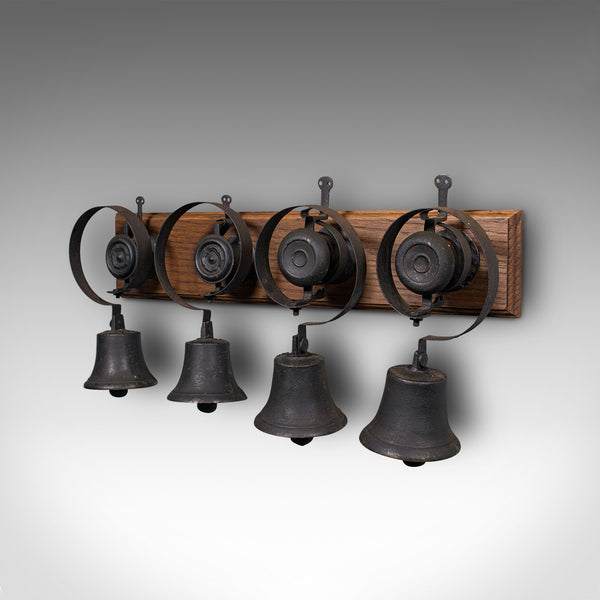 Set Of Antique Servant's Bells, English, Cast Iron, Oak, Butler, Victorian, 1860