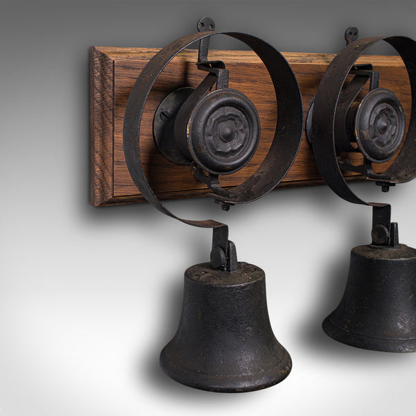 Set Of Antique Servant's Bells, English, Cast Iron, Oak, Butler, Victorian, 1860