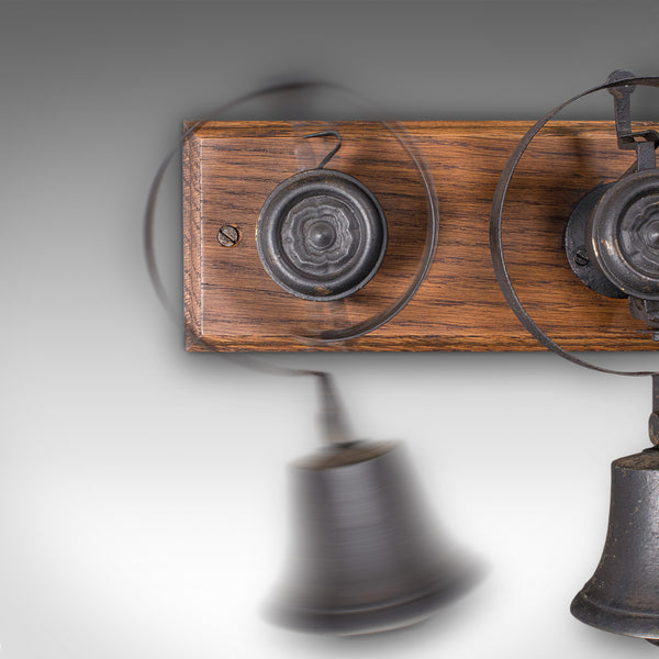 Set Of Antique Servant's Bells, English, Cast Iron, Oak, Butler, Victorian, 1860