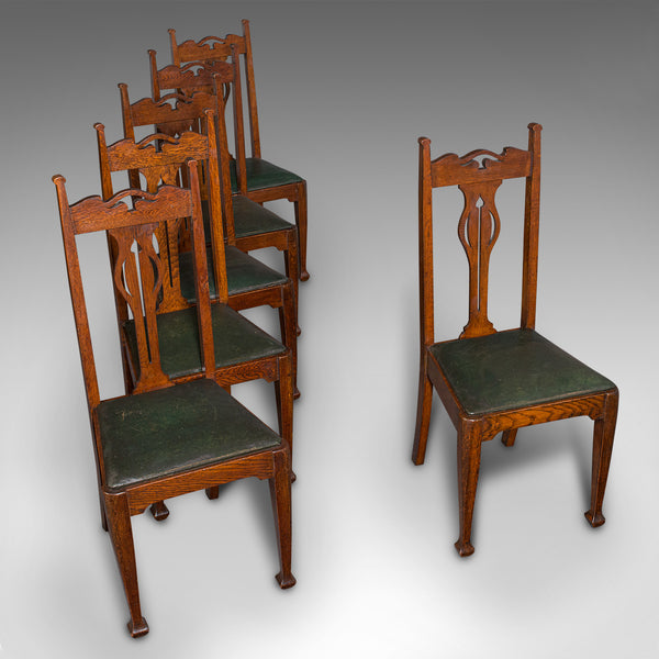Set Of 6 Antique Dining Chairs, English, Arts & Crafts, Liberty, Victorian, 1900
