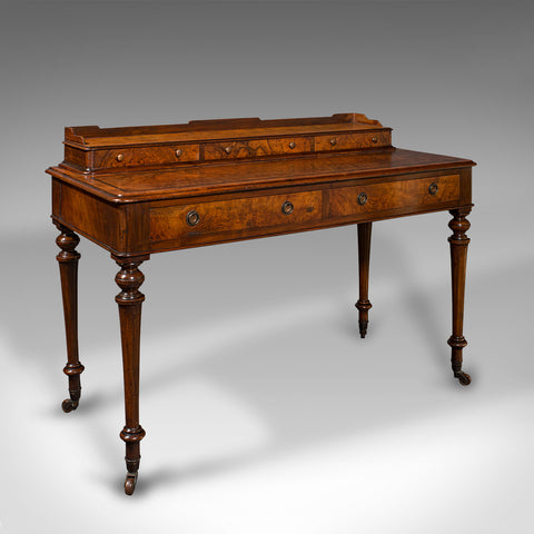 Antique Writing Desk, English, Burr Walnut, Correspondence Table, Victorian