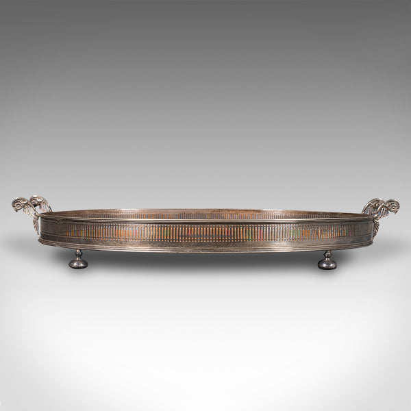 Antique Oval Serving Tray, English, Oak, Silver Plate, Tea Platter, Edwardian