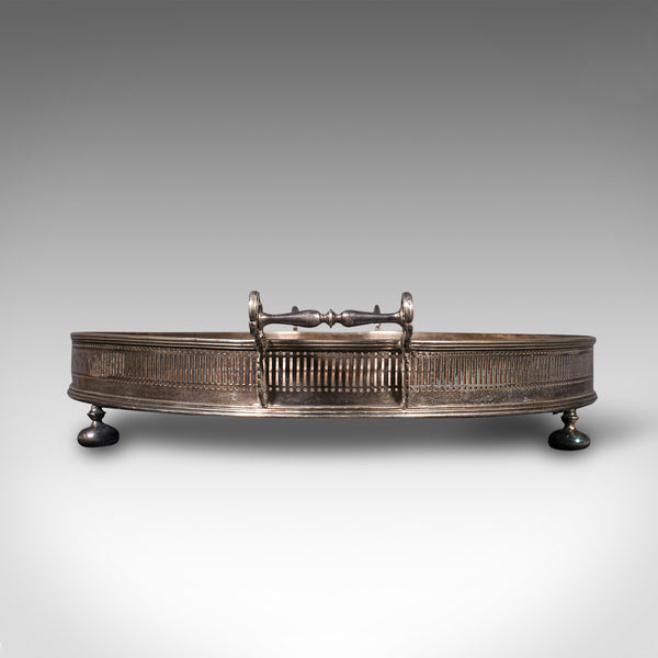 Antique Oval Serving Tray, English, Oak, Silver Plate, Tea Platter, Edwardian