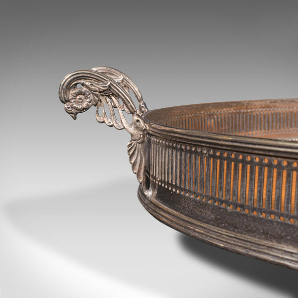 Antique Oval Serving Tray, English, Oak, Silver Plate, Tea Platter, Edwardian
