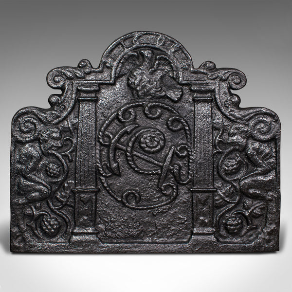 Large Antique Fire Back, English, Decorative, Fireplace, Maritime, Victorian