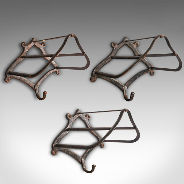 Trio Of Antique Equestrian Tack Racks, English, Wall Mount, Saddle, Victorian