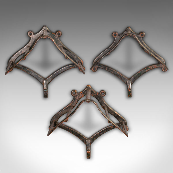 Trio Of Antique Equestrian Tack Racks, English, Wall Mount, Saddle, Victorian