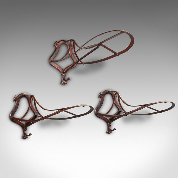 Set Of 3 Antique Saddle Racks, English, Iron, Wall Mount, Equestrian, Victorian