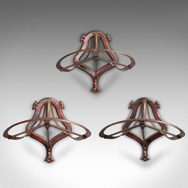 Set Of 3 Antique Saddle Racks, English, Iron, Wall Mount, Equestrian, Victorian