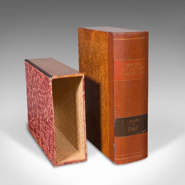 Vintage Faux Book Box, English, Leather Bound Folio, Sleeve, Secret Safe, C.1950