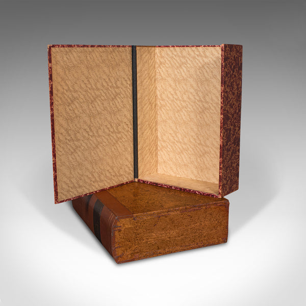 Vintage Faux Book Box, English, Leather Bound Folio, Sleeve, Secret Safe, C.1950