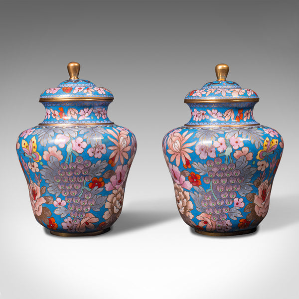Pair Of Antique Cloisonne Spice Jars, English Ceramic, Decorative Pot, Victorian