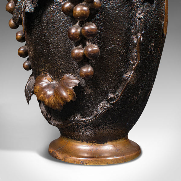 Large Pair Of Antique Decorative Vases, Japanese, Bronze, Amphora, Victorian